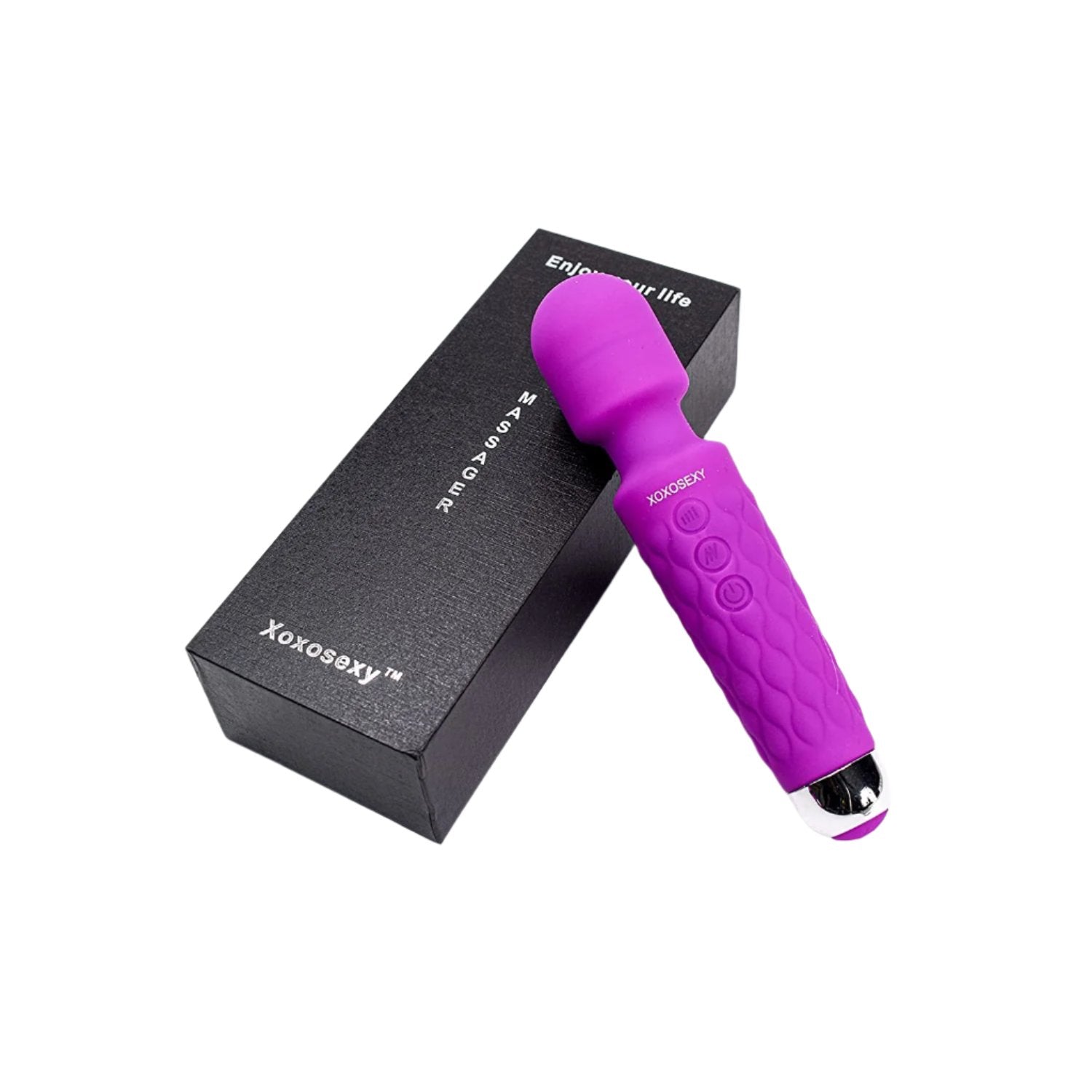 Purple Wand Massager with box on white back ground